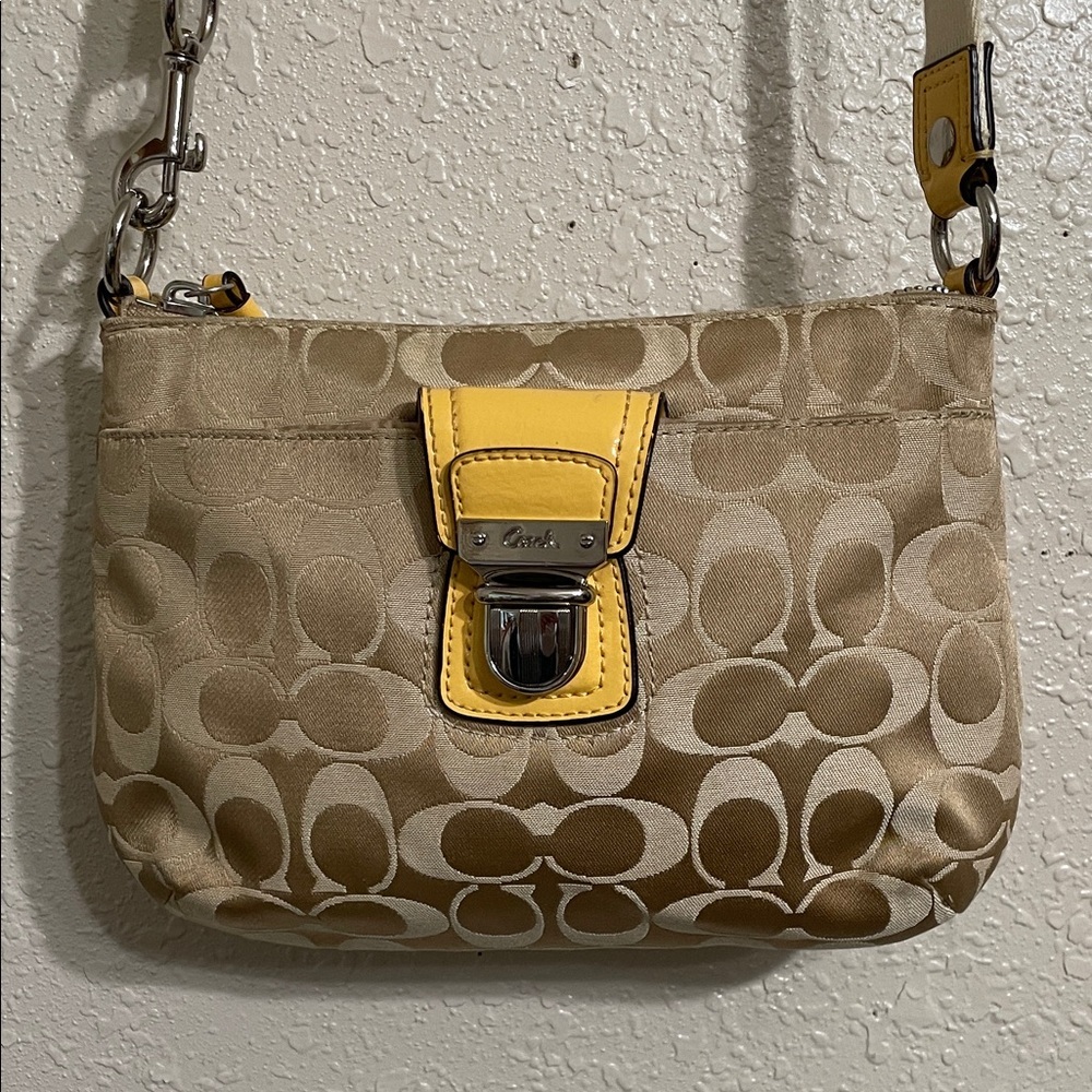 Coach Crossbody Bag in Tan with Yellow Accents